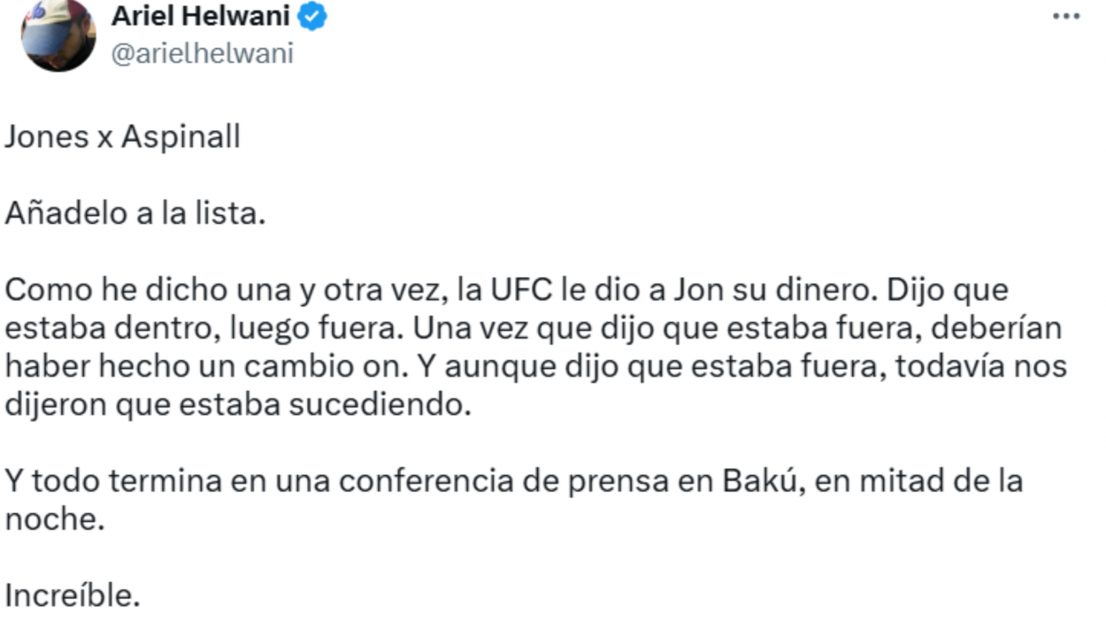 Ariel Helwani en su cuenta de X | X: @arielhelwani